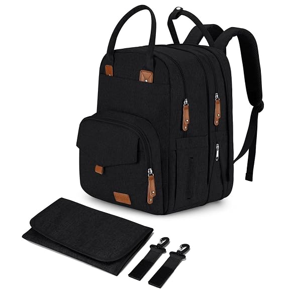 Qualyphant Extra Large Diaper Bag Backpack for 2 Kids Expandable 26-36L | Spacious, Dual Compartments for Twins, 19 Pockets, Waterproof, Changing Pad, Stroller Straps, Lightweight, Travel & Weekend