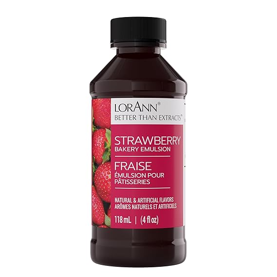 LorAnn Oils Strawberry No Added Color Emulsion & Flavoring For Baking | Better Than Extract For Cookies, Cakes, Drinks, Icing, Pasteries - Gluten Free, Water-Based, USA-Made, 4 Fl Oz
