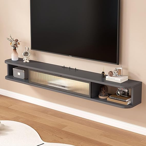 Wall TV Stand,Floating TV Cabinet - Wall-Mounted Entertainment Center with Storage Cabinets, Stylish Media Console for Living Rooms & Bedrooms, Modern Gray Design, Versatile Home Furniture