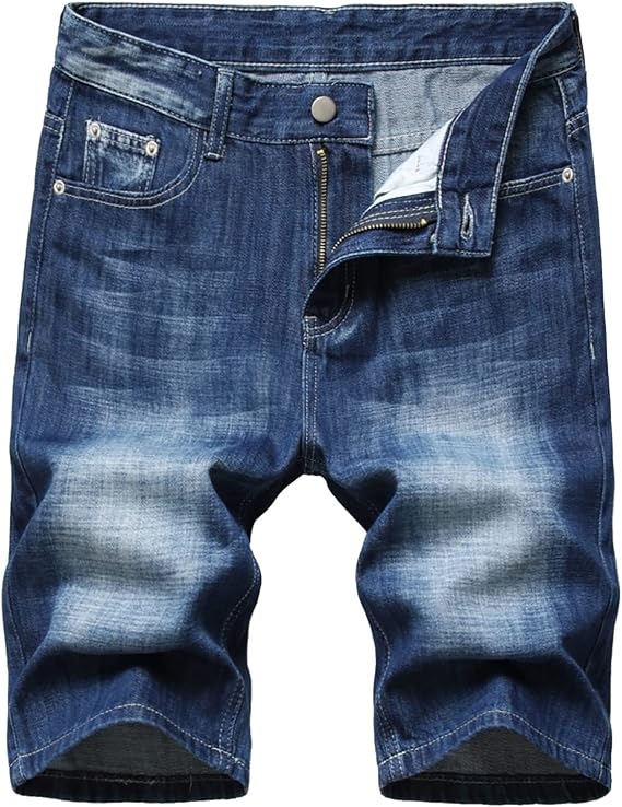 Men's Shorts 7 Inch Inseam Classic Fit Com t Flex Ripped Jean Shorts Fashion Buckle Zipper Utility Denim Shorts