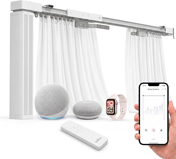 Quoya QL500 Smart Curtains System, Electric Curtain Track with Automated Rail【Motorized and Adjustable Tracks/Rod/Pole (up to 3 metres 】【WiFi Motor compatible with Alexa,Google,Siri】