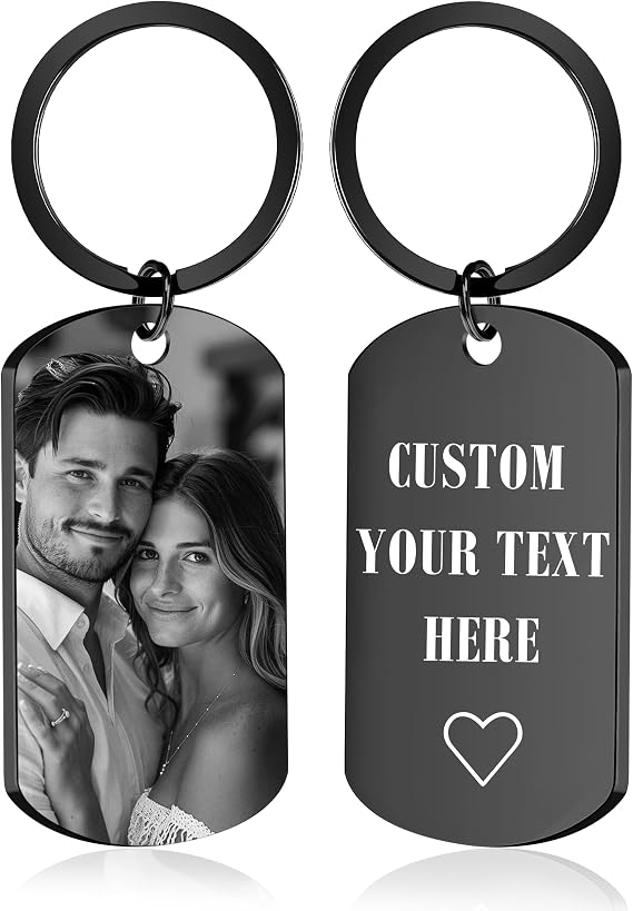 Custom Keychain with Picture - Personalized Keychains with Photo Text Customized Engraved Key Chain Gifts