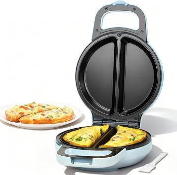 SugarWhisk Flip Omelette Maker Electric, Omelette Pan Nonstick for 2 Individual 6.5" Omelets, Cooking Gadgets for Home, Omelet Maker with Ceramic Coating, Pale Blue