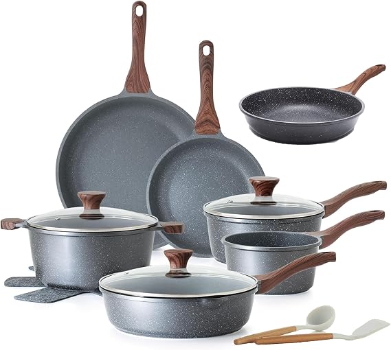 SENSARTE 17 Piece Nonstick Cookware Set, includes 10 Inch Omelet Pan, Induction Compatible Frying Pan Skillet