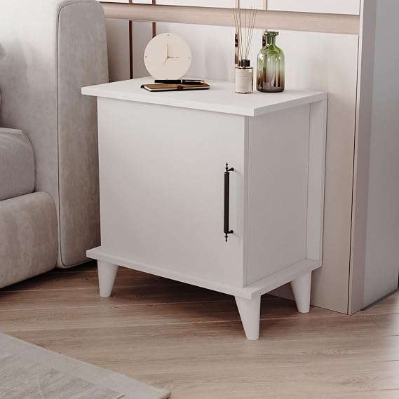 Adela Raflı Modern Komodin (Beyaz)