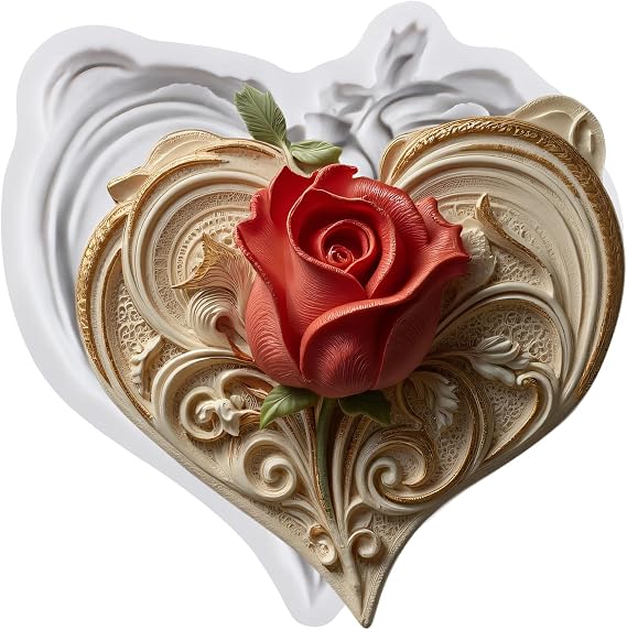 Rose Flower Silicone Mold Love Heart Rose Fondant Chocolate Molds For Cake Decoration Cupcake Topper Sugar Craft Candy Chocolate Gum Paste Polymer Clay