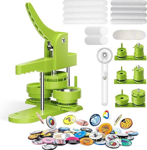 Badge Maker Button Press Machine 58+32+25mm DIY Pin Making Kit with 400pcs Button Parts and Circle Cutter for Custom Button