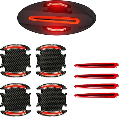 1 Pack 8 Pcs Car Door Handle Protector Reflective Stickers Universal Auto Door Handle Paint Guard Cover, Self-Adhesive Fits Fou Most Vehicle Red