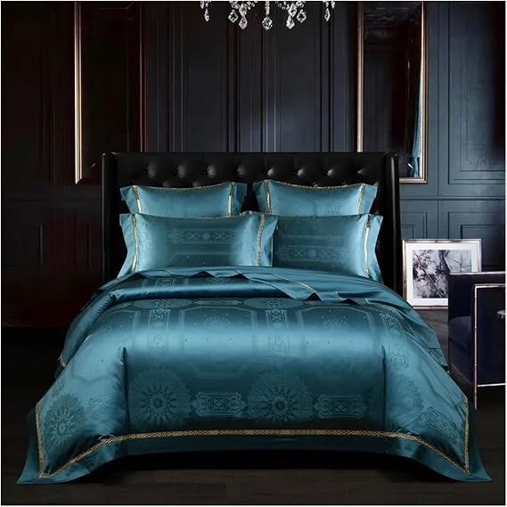 1200Tc Egyptian Cotton Premium Luxury Bedding Set Soft Silky 4/6Pcs Super King Queen Size Duvet Cover Bed Sheet Pillowcases(Blue,220X240cm 6pcs)