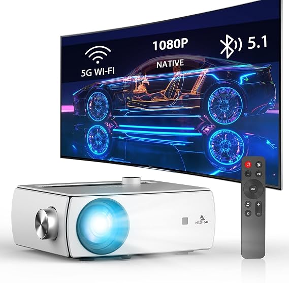 NexiGo WiFi Bluetooth Projector PJ10, 300ANSI, Native 1080P Movie Projector, Dolby_Sound Support, Remote, Compatible with Phone, Computer, HDMI, USB, AV Interfaces