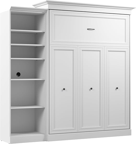 Bestar Queen Murphy Bed with Closet Organizer, White, Versatile, 92W