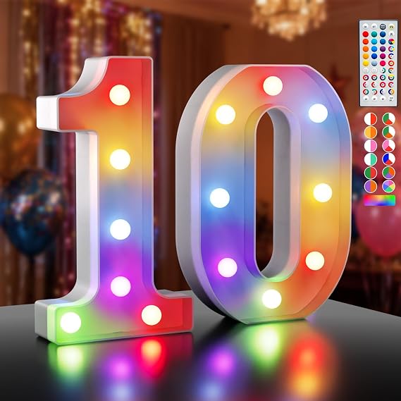 LED Zahlen Lampe Nummer Beleuchtete Ziffern 1035 Farben Led Leuchtzahlen mit Fernbedienung Dimmbar Dekoration für Happy Birthday DekoParty DekoHochzeitsdekoDesktop Wandtischdeko