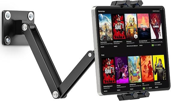 Tablet Wall Mount Holder, iPad Wall Holder Aluminum Extendable Foldable Arm, 360 Rotating for iPad Pro, Air, Mini, Galaxy Tab, and All 4.7-13.5inch Tablets Perfect for Home, Office, Kitchen