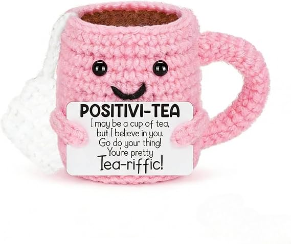 Positive Crochet Animals Gift Set with Affirmation Cards | Emotional Support Crochet Desk Decor Cute Handmade Good Luck Gifts for Women Friend Mother's Day Birthday Graduation