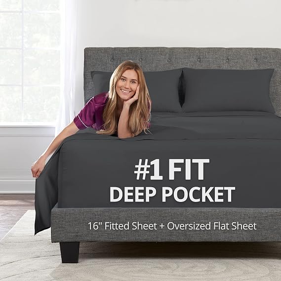 Deep Pocket 4 Piece Bed Sheets Set, 1 Fitted Sheets, 1 Large Flat Sheet, 1 Pillowcase + 1 Extra Fitted Sheet Fine Yarns