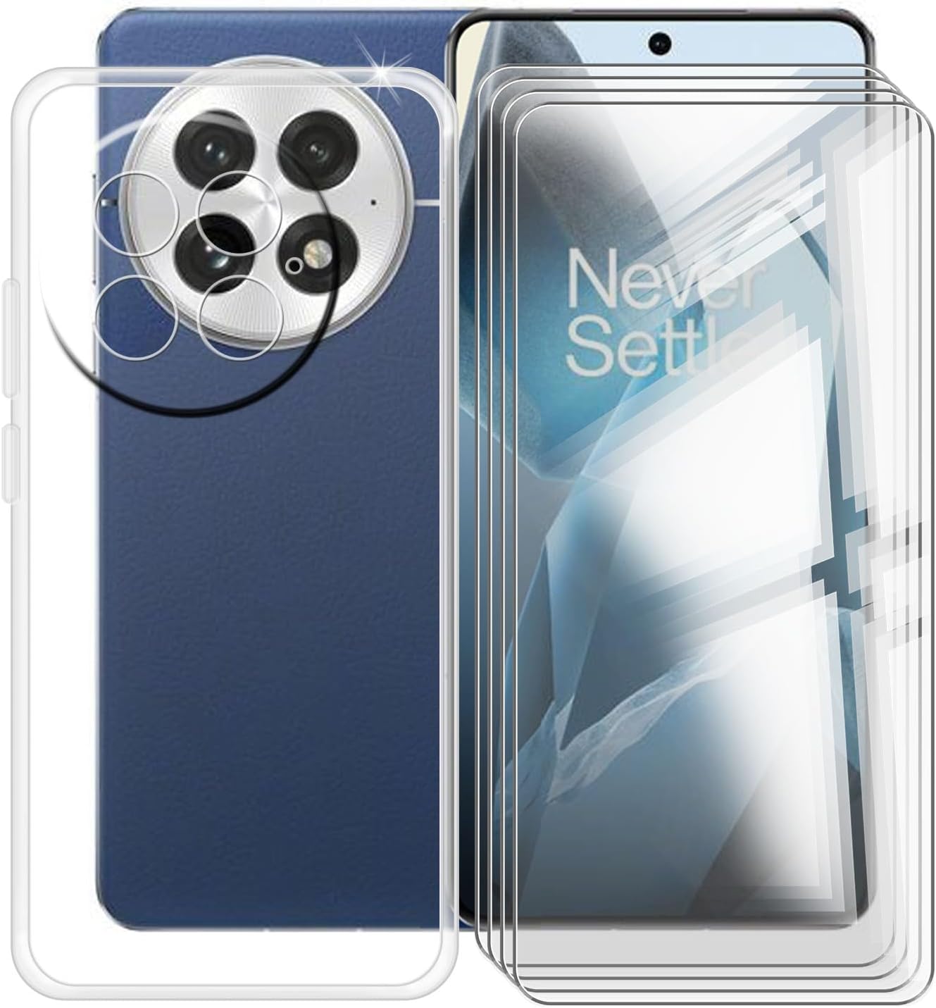 HGJTF cover for OnePlus 13 6.82 with 4 pieces of hardened glass protective film Ultra thin Soft silicone cell phone cover TPU shockproof protective cover cover cover for OnePlus 13 - transparent