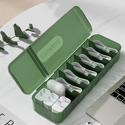KHiry Multifunctional Data Cable Storage Box for Cable Charger Adaptor, Dustproof Wires Cable Management Box Cable Organizer Box Universal Cord Storage Organizer Storage Bin Color : Green