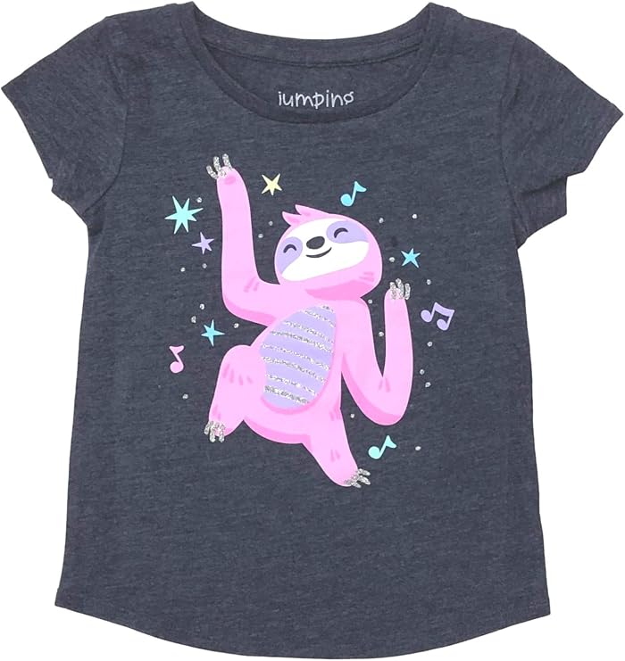 Jumping Beans Toddler Girls Blue Glitter Sloth T-Shirt Tee Shirt 4T