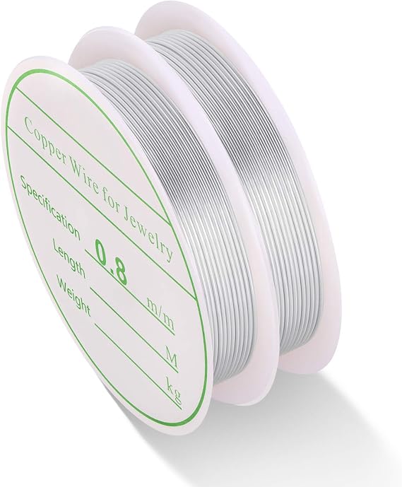 MIKIMIQI 2 Pack Jewelry Wire - 20 Gauge Tarnish Resistant Copper Beading Wire for Jewelry Making, 0.8mm X 3m Each (Silver)