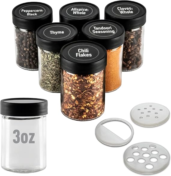 AllSpice 3 Glass Spice Jars 3 fluid ounces- 6 Pack
