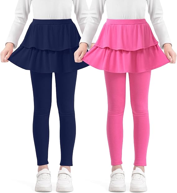 2 Pack Girls School Uniform Pants Warm Leggingss with Skirts