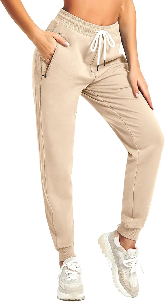 PULI Women's Sweatpants Cotton Joggers with Zip Pockets