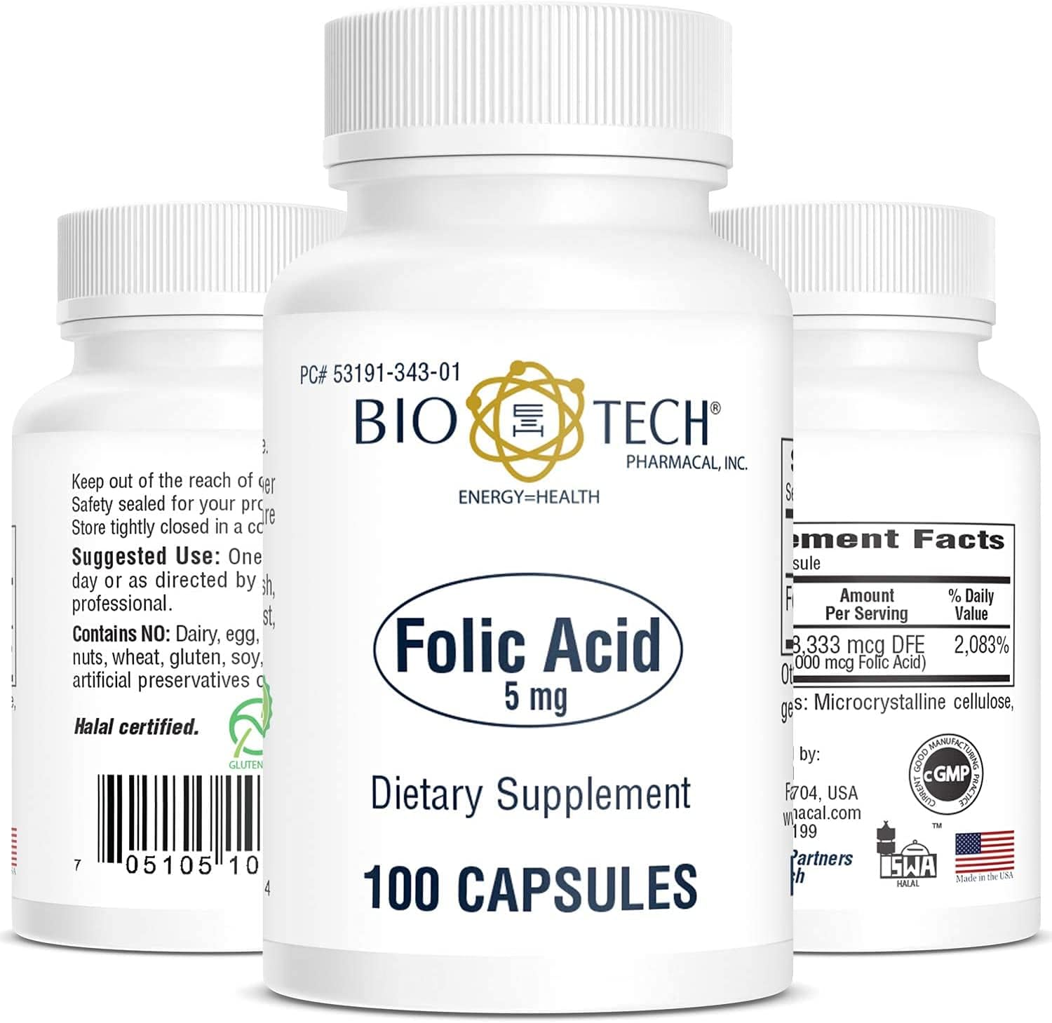 Bio-Tech Pharmacal Folic Acid 5mg, 100 Count