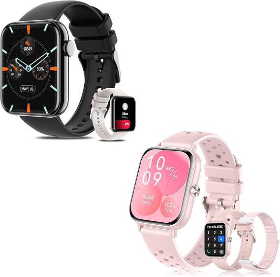 Smart Watches for Women,1.85"&1.83" HD Watch with Calls and Messages/Heart Rate/Sleep/Female Cycle,Fitness Tracker Smartwatch for Android/iOS Compatible,Black/Pink