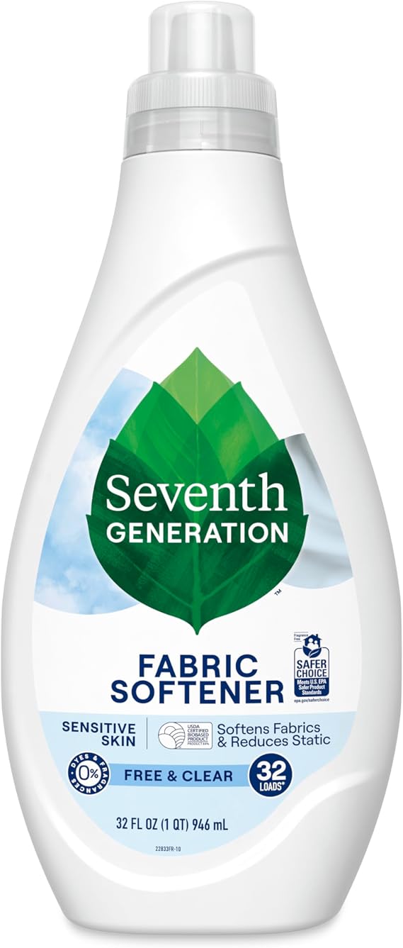 Seventh Generation Laundry Fabric Softener Liquid, Free & Clear, Reduces Static, 32 Fl Oz