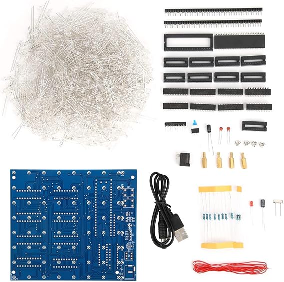 3D LED Light Squared Kit, 8 x 8 x 8 Cube Blue Red DIY Handmade Gift, Shiny PCB Assembly Kit with Spare Parts for Home Room Decoration and Creative Electronics Project (Red)