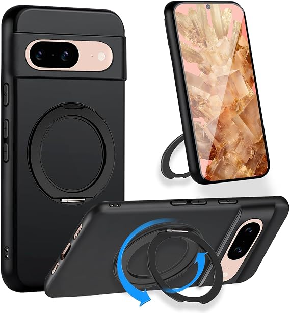Compatible Google Pixel 8 Case with Ring Silicone 360° Rotating Stand, Thin and Light Vertical and Horizontal Multi-Angle Ring, Pixel 8, Smartphone Case, Cover, Soft, Shockproof, Stand Function