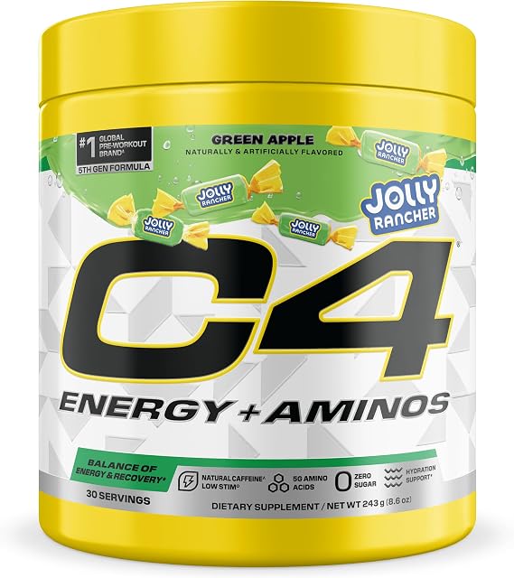 C4 Energy + Aminos Powder, Jolly Rancher Green Apple, 30 Servings