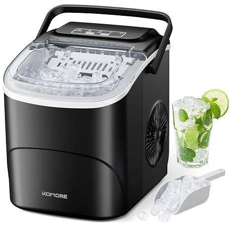Ice Maker with Handle, Portable Self-Cleaning Ice Machine Countertop, 2 Sizes of Bullet Ice Maker Machine, 9 Cubes Ready in 6 Mins, 12Kg/24H, Ice Scoop & Basket, Perfect for Home/Office/Bar