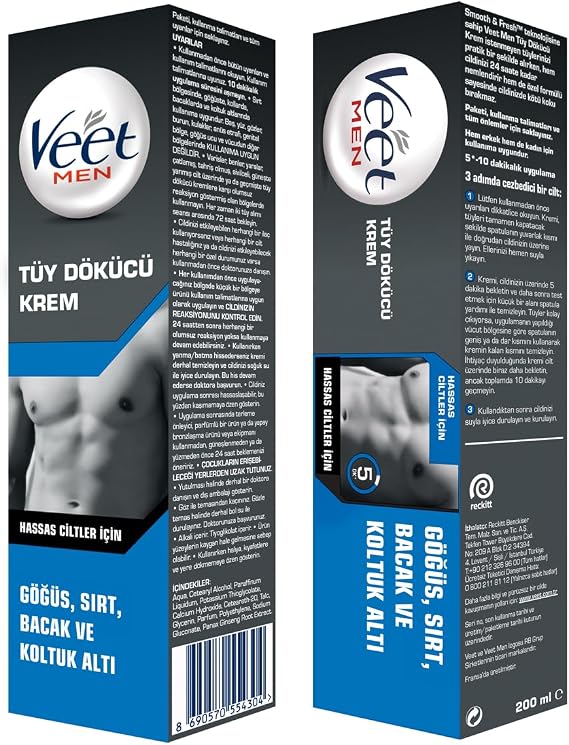 Veet Men Tüy Dökücü Krem Erkeklere Özel Hassas Ciltler için (1 x 200 ml)
