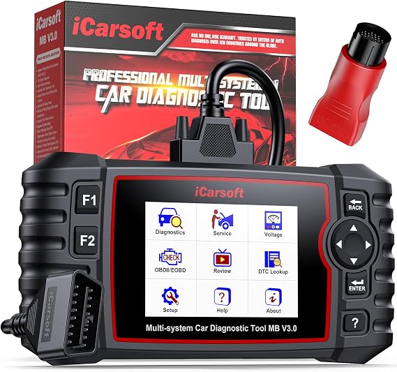 iCarsoft MB V3.0 Bi-Directional Scan Tool for Most Mercedes-Benz Sprinter Smart 38+ Reset Services All System Scanner Full Active Test Quick Auto VIN Diagnostic Tool Car Code Reader with 38 Pins for
