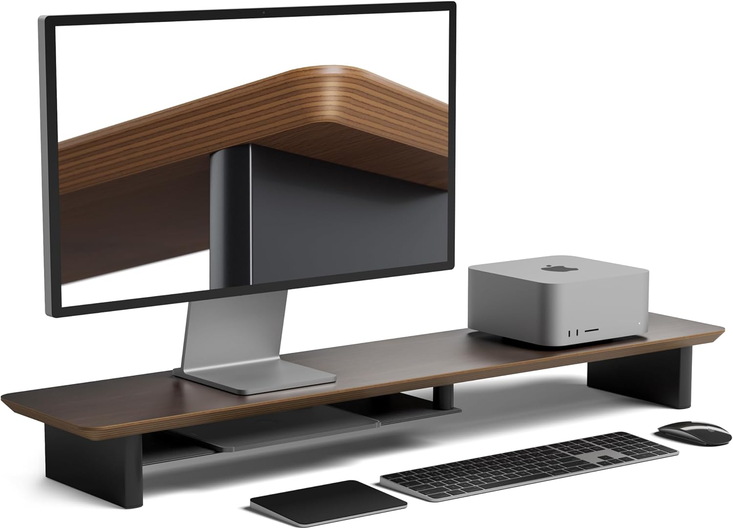 amesoba Wooden Monitor Stand Desktop Desk Shelf Dark Walnut