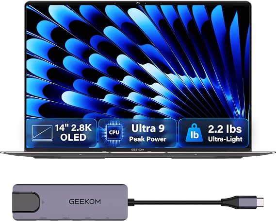 GEEKOM GeekBook X14 Pro Laptop, 2.2 lb Ultra Thin 14" 2.8K OLED Notebook