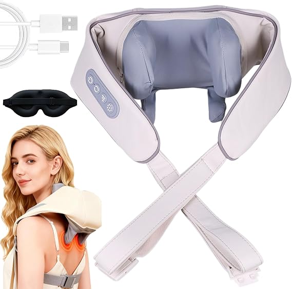 Neck & Shoulder Massager, Neck and Shoulder Massager with Heat, Cordless Shiatsu Necks Massager for Pain Relief Deep Tissue, Adjustable Speed & Modes Kneading Massage for Back (White)