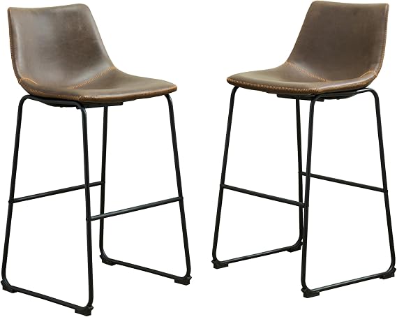 Roundhill Furniture Lotusville Vintage PU Leather Barstools, Antique Brown, Set of 2