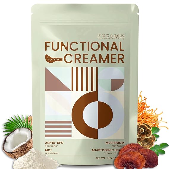 Mushroom Coffee Creamer, Coconut Creamer for Coffee with 14 Mushroom Blend, MCT, ALPHA-GPC & Adaptogenic Herbs | Support Focus, Immunity and Energy | 6.35oz