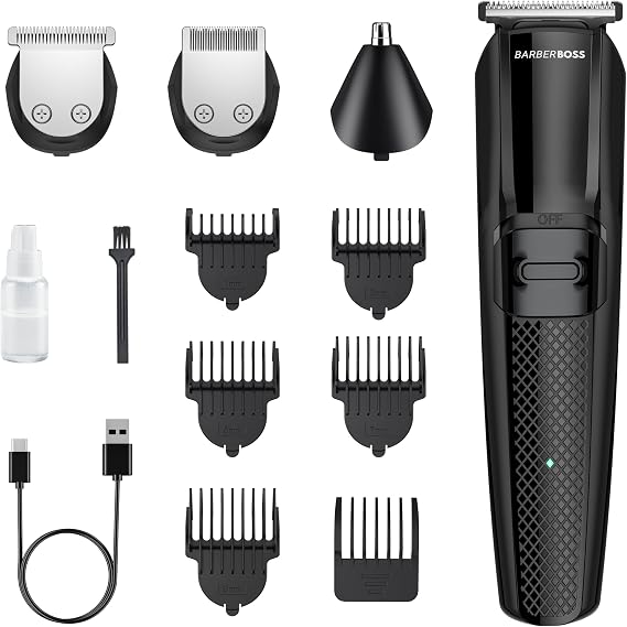 BarberBoss Beard Trimmer Men, Hair Clippers Men, All-in-One Mens Grooming Kits, Men's Hair Trimmer, Cordless Clippers for Haircut, Face Grooming, Nose Hair Trimmer QR-6055