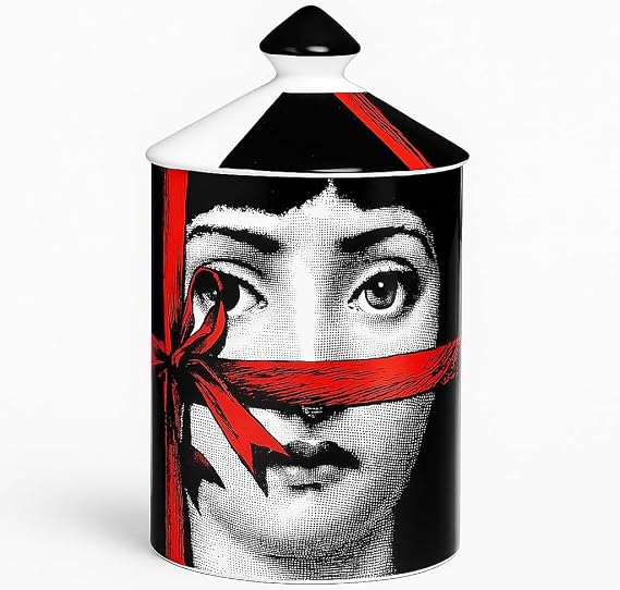 Handcrafted Italian Candle Holder Modern Art Vase with Female Face Design, Elegant Aromatherapy Jar for Tabletop Decor, Ceramic Material (Red Lace)