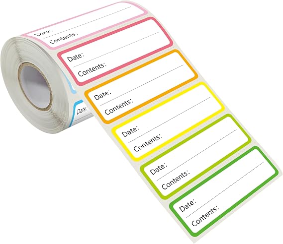 500 PCS Food Labels, Removable Water/Oil/Tear Resistant Food Reminder Stickers Self-Adhesive 10 Colored Freezer Labels in Roll with Perforation Line for Containers, Jars, Kitchen Organization