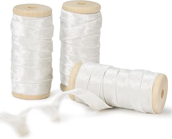 Keypan Ivory White Velvet Ribbon 3/8" x 15YD, Double Sided Glossy Fabric