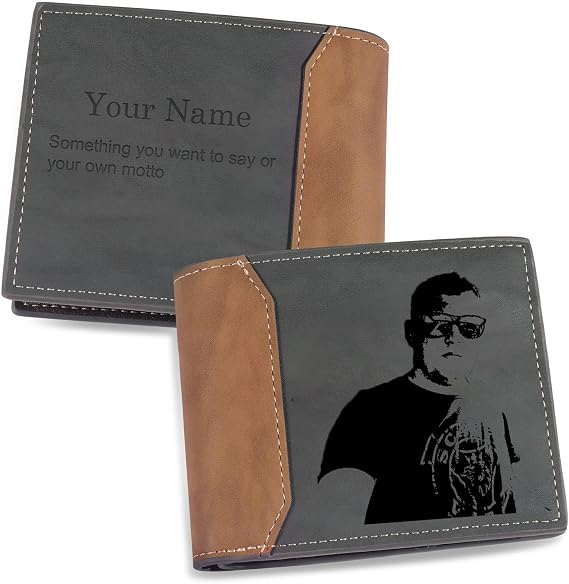 Customized Leather Wallet for Men,Personalized Engraved Name Monogram Wallet for Son, Grandpa, Boyfriend, Dad
