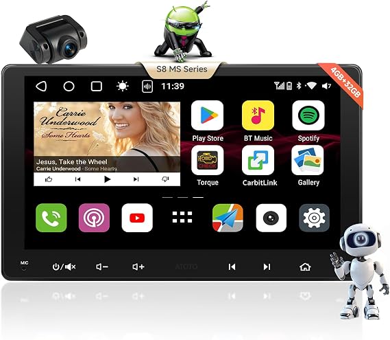 S8MS 9inch QLED AI Double Din Car Stereo, with On Dash Camera, Wireless CarPlay & Android Auto, 4G+32G, Built-in 4G&WiFi, DSP 36B-EQ & SCVC, Dual Bluetooth, GPS Tracking, HD LRV