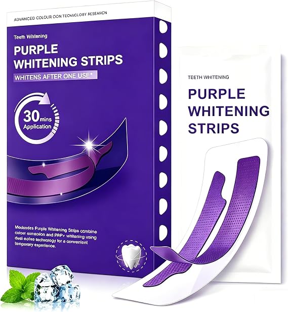Purple Teeth Whitening Strips for Teeth Whitening (14 Treatments), Enamel Safe Whitening Strips for Sensitive Teeth, Instant Stain Removing Teeth Whitening Kit, Non-Slip Whitening Strips