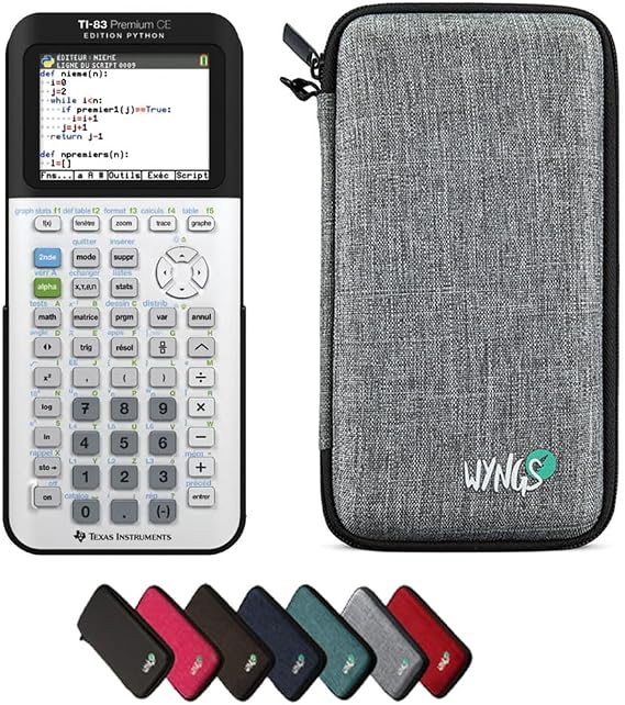 TI-83 Premium CE Edition Python with WYNGS Protective Case Light Grey - Graphing Calculator - Basic Set