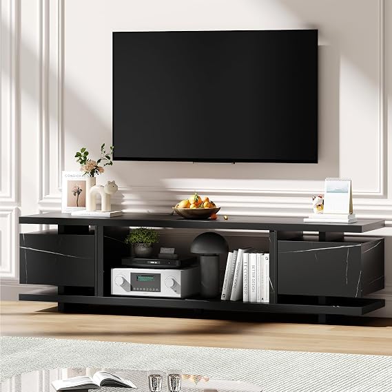 TV Stand for TVs up to 80" , Modern High Gloss Media Entertainment Center with Storage Cabinets & Cable Management, Engineered Wood TV Console Table for Living Room Bedroom,black,69x18.4x15.6 Inch
