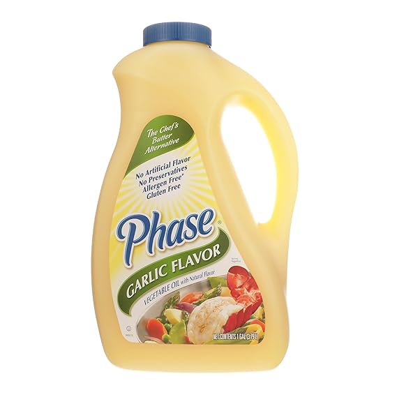 Ventura Foods Phase Garlic Flavor Liquid Butter Alternative, 1 Gallon Jug | Dairy-Free & Vegan Vegetable Oil for Sauteing, Grilling, and Popcorn